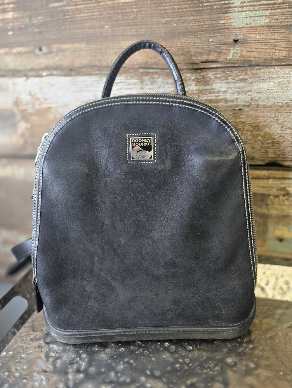 Dooney & Bourke Vintage Parasole Zip Pod Black Leather Structured Backpack